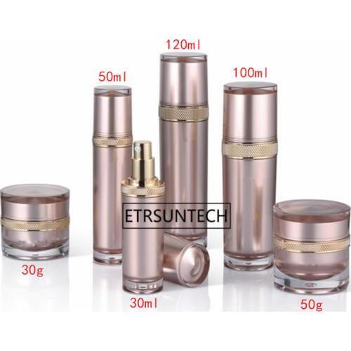 30pcs High Rose Gold Cosmetics Sub Acrylic 30/50/100/120ML Lotion Pump Bottle,Classic 30/50G Acrylic Cream Jar F3109