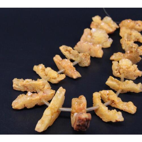 15.5"Strand Yellow Titanium Natural Quartz Druzy Geode Top Drilled Slice Loose Beads,Raw Agates Drusy Slab Nugget Point Pendants