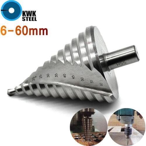 HSS Step Drill Bit 6-60MM 12 Steps Multiple Hole Cutting for Metals Platic Wood Cone Drill Bit Round 13mm Shank High Speed Steel