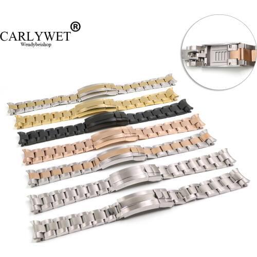 CARLYWET 20mm Solid Curved End Screw Links New Style Glide Lock Clasp Steel Watch Band Bracelet For OYSTER Style SUBMARINER
