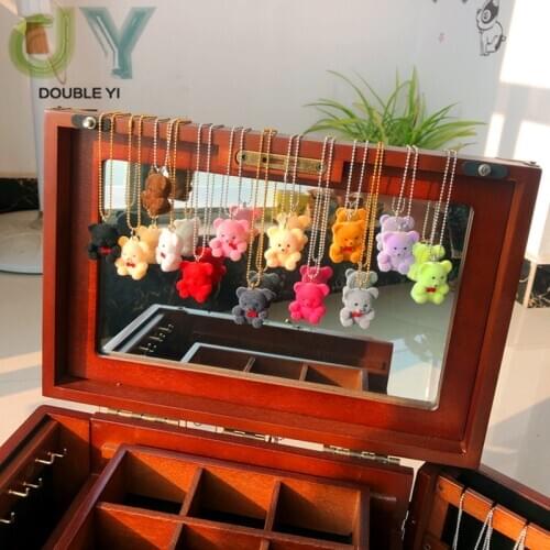 Free Shipping 5pcs/pack Cute Flocked Doll Sweater Chain Flocking Bear Pendant Necklace For Fall / Winter Sweater Ornaments