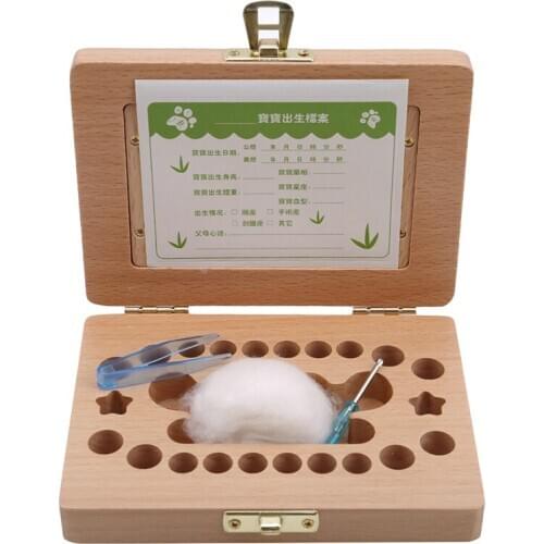 Wooden Baby Tooth Box Milk Teeth Storage Umbilical Organizer Collect English Language Baby Keepsake Save Gifts