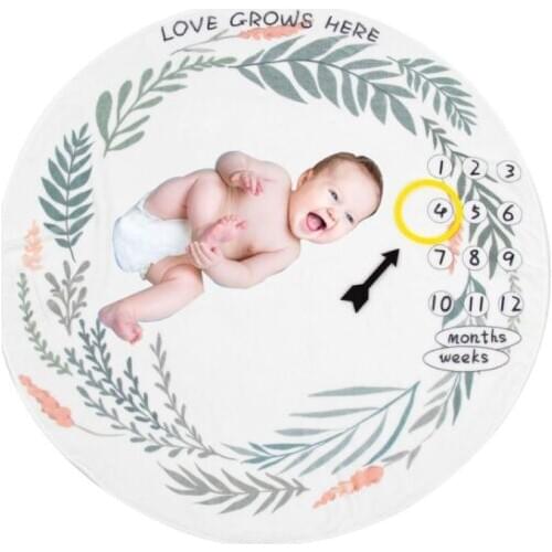 Baby Monthly Record Growth Milestone Blanket Soft Flannel Round Rug Mat Props Q1FE