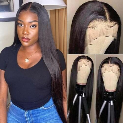 Bone Straight Middle Part Lace Wigs For Women Pre Plucked Human Hair T Part Lace Wig Remy Summer Peruvian Straight 150% Density