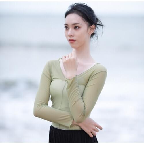 Fairy Ballet Sheer Top For Women Classical Dance Clothes Practice Wear Ballerina Costume Long Sleeve Dancer Outfit JL2311