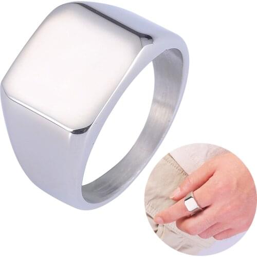 Personalised Initial Engrave A to Z Alphabet Stainless Steel Signet Blank Plain Ring Band High Polished Steel Tone U.S.Size