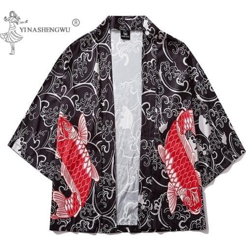 Kimono Carp Print Loose Costume Men Harajuku Japanese Anime Shirts Women Cardigan Blouse Summer Samurai Japan Coat Yukata Suits