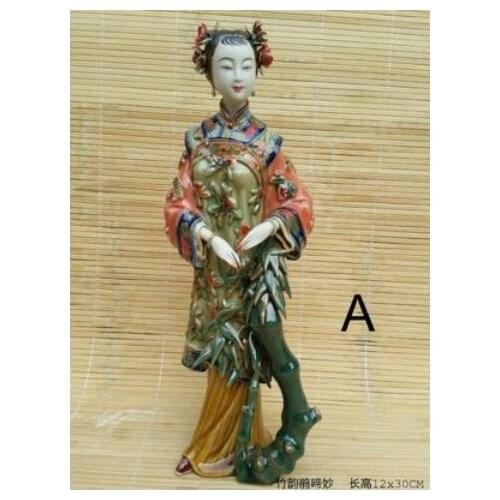 Classical ladies enjoy leisure Shiwan Doll girl Beauty figure Sculpture statue model room display antique frame decorations