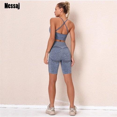 Nessaj Women Seamless Set Fitness Sports Suits Gym Clothing Paded Bra+High Waist Shorts Workout Pants Fitness Sports Tracksuit