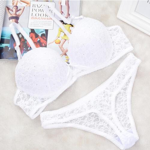 Lace Drill Bra Set Women Push Up Underwear Set Bra & Thong Set 34 36 38 40 CD Cup For Female Hot