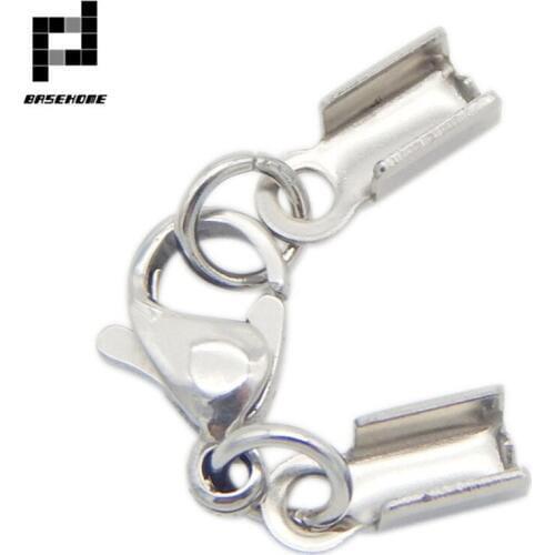 BASEHOME 10pcs/lot Stainless Steel End Caps Hook Claps End Fastener Clasps Fit 3mm Cord Clips DIY Leather Bracelet Connector