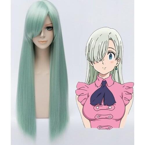 Cosplay Japanese Anime The Seven Deadly Sins Elizabeth Liones Costumes Wig Long Green Straight Halloween Women Synthetic Hair