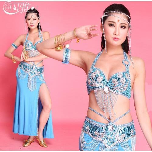 6 Colos Handmade Belly Dance (Skirt+Belt+Bra) Indian Dress for Women Belly Dancing Costume Set Bollywood Dance Dress Performance