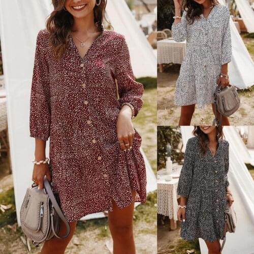 Summer Fashion Mini Dress Dot Print Single Breasted Dress V Neck Loose Summer Dress for Party Breasted Vintage Casual Loose Soft