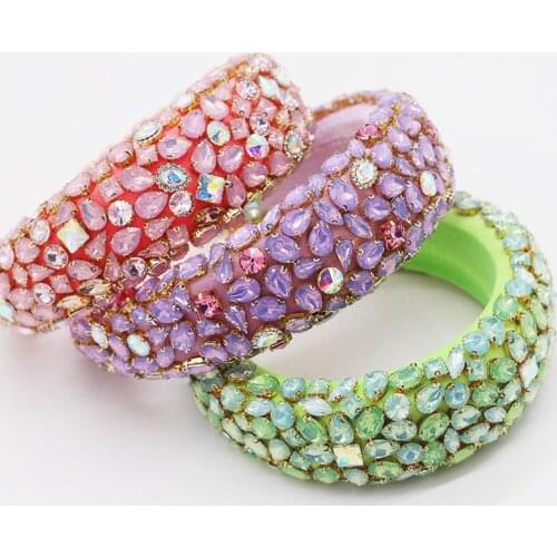 MOFLO European Hot Selling Wide Padded Multicolor Rhinestone Crystal Hair bands Color Sponge Baroque Diamonds Headband for Women