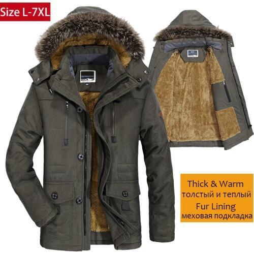 Winter Jacket Men 6XL 7XL Cotton Padded Thick Warm Parka Coat Casual Faux Fur Hooded Fleece Long Male Jacket Windbreaker Men