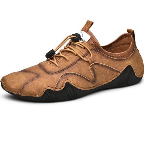 2021 New Mens Leather Loafers Luxury Brand Business Lace-Up Loafers Moccasins Fashion Casual Soft Non-Slip Driving Shoes Hot