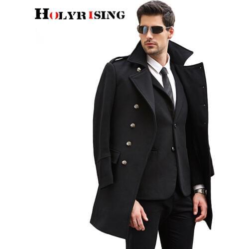 Mens Double Breasted Woolen Coat winter Trench Coat Long Mens Overcoat High Quality Men Wool Jacket 19247-5