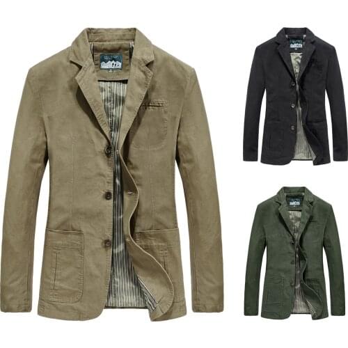 100%Cotton Men Suit Jacket Buttons Pockets Khaki Green Black Casual Street Wear Spring Autumn Male Outwear Slim Man Blazer 4XL5X