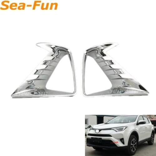 2pcs/set Car Front Fog Light Lamp Cover Stickers Molding Bezel Styling Chrome ABS Accessories Fit For Toyota RAV4 2016 2017 2018