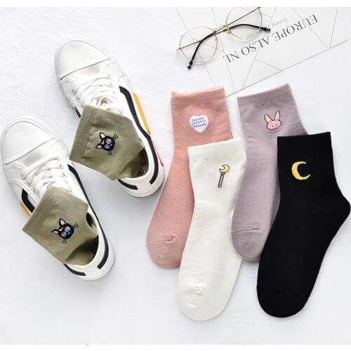 Women Concise Lovely Patterned Harajuku Socks Cotton Casual Cute Cat New Year Gift Socks For Female Sweat Absorption Comfortable