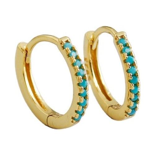 925 Sterling Silver Earring Fashion Blue Turquoise Zircon Circle Ear Ring Cross Earring Trend Temperament Woman Girl Ear Jewelry