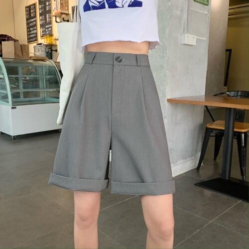Streetwear High Waist Bermuda Shorts For Women Summer Korean Style Knee Length Fashion Wide Leg Loose BF Wind Harajuku Shorts
