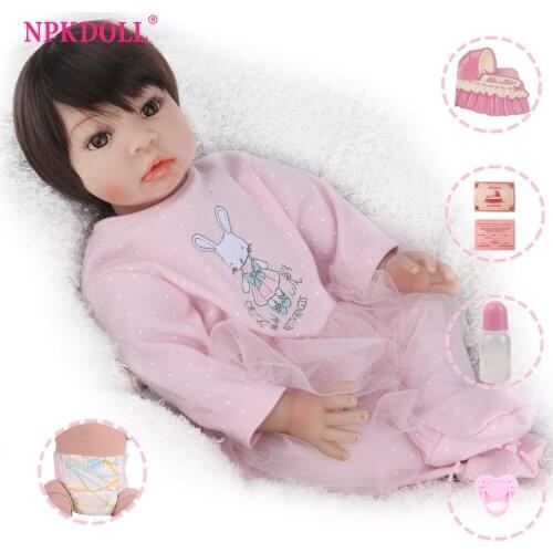 22inch realistic reborn baby silicone doll stuffed body girl reborn toddler bonecas toys for childrens day gift