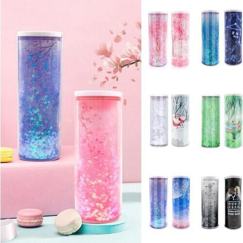 Blue Art Pencil Case Big Kawaii Stationery Box NBX Quicksand Pink Sakura Translucent Creative Multifunction Funny Gift School