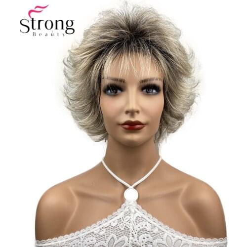 StrongBeauty Womens Synthetic Wigs Layered Short Straight Pixie Cut Bloned Mix Natura Full Wig