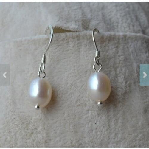 Wedding Gift Favorite Pearl Earring 7x9mm White Freshwater Pearl Dangle Earrings S925 Silver Handmade Fine Jewelry Women Gift