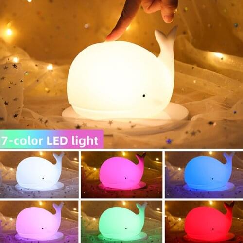 USB Charging Room LED Night Lights Silicone Whale Cartoon Night Light Kids Bedroom Table Sleeping Lamps Children Christmas Light