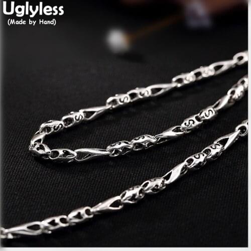 Uglyless S925 Sterling Silver Chains Necklace without Pendant Unisex Handmade Fine Jewelry S Hollow Beads Bijoux Vintage Collier