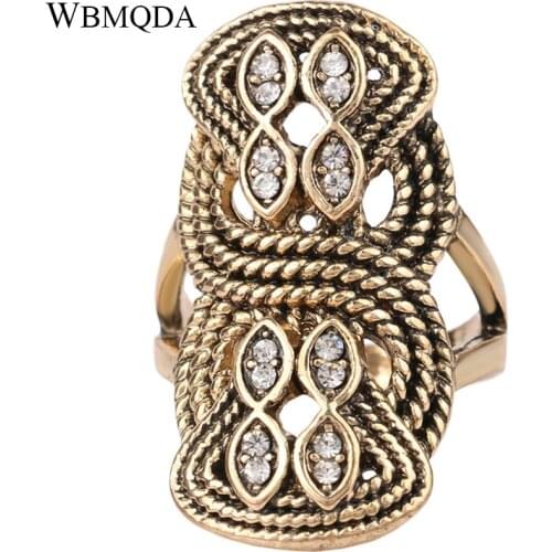 Unique Vintage Indian Statement Jewelry Big Crystal Antique Gold Ring Boho Wedding Rings For Women Drop Shipping