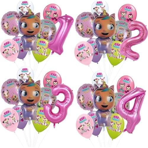 9pcs/lot Cry Babies Ballons Princess Angle Doll Balloons Crying Baby Magic Tear Number Birthday Baby Shower Girl Party Decor Toy