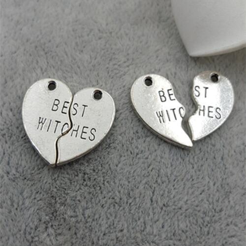 High Quality 20 Sets/Lot 17mm*19mm Heart Shaped Letter Printed Best Witches Charms Pendant For Jewelry Making