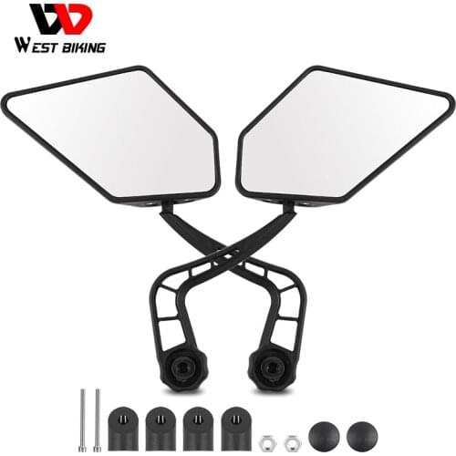 West Biking Bicycle Handlebar Reflector Rear View Mirror Mountain Bike Electrical Bike HD Wide-Range Adjustable Angles Mirror