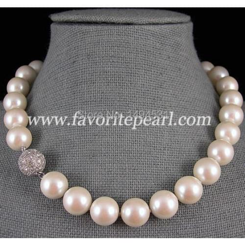 Pearl Necklace - AAA 14-14.5MM 18 Inches White Color Mother - Of - Pearl Necklace - Zircon Magnet Clasp Free Shipping