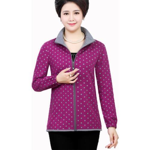 Womens middle-aged womens spring and autumn short jacket jacket casual zipper cardigan loose dot mother loaded large size shir