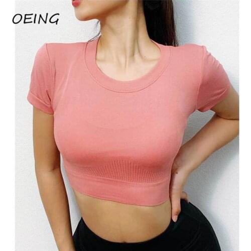 Women Short Sleeve Yoga Top Sport Activewear Workout Shirts Seamless Crop Tops