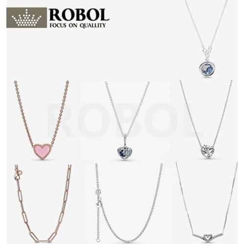 5 Xl05 High Quality Original 925 Sterling Silver Sparkling Blue Moon & Stars Heart Necklace Woman Jewelry Gift Free Shipping