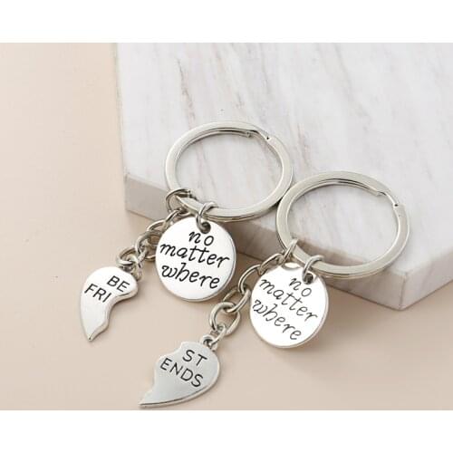 1set(2pcs) Best Friends Keychain Heart Jigsaw Puzzle Star And Moon Key Ring No Matter Where Key Chains Friendship Gifts Jewelry