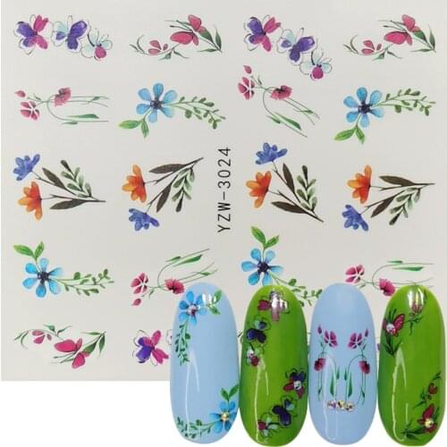 1 Sheet Water Nail Decal and Sticker Flower Leaf Tree Green Simple Summer Slider for Manicure Nail Art Watermark Tips