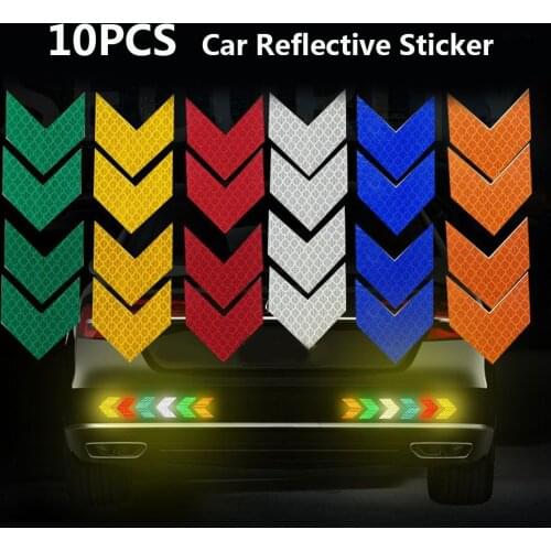 10 PCS Reflective Car Sticker Warning Decals Arrows Pattern Motorcycle AutoTrail Bar Bumper Luminous Sticker Traffic Safety Mark