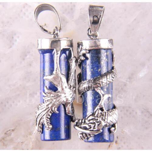 Natural Dragon Phenix Couples Lapis GEM Pendant Jewelry 2PCS S1052