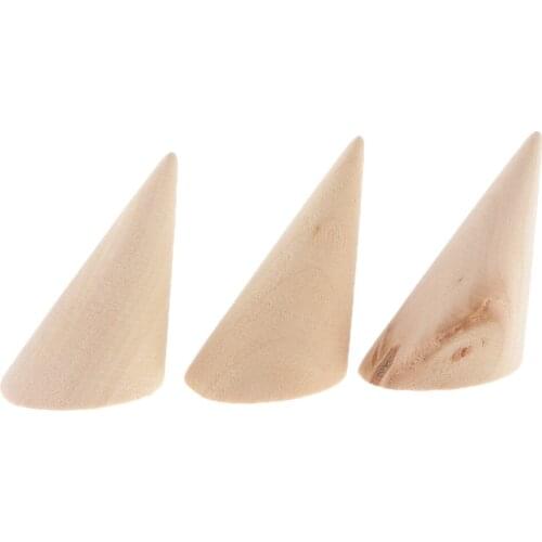 3pcs Natural Wooden Cone Wedding Display Stand Holder Jewelry Showing
