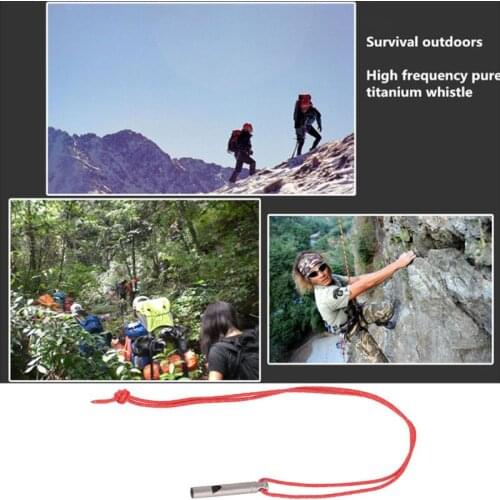 55KD Pure Titanium Survival Whistle Outdoor Camping Hiking High Frequency Whistle With Cord
