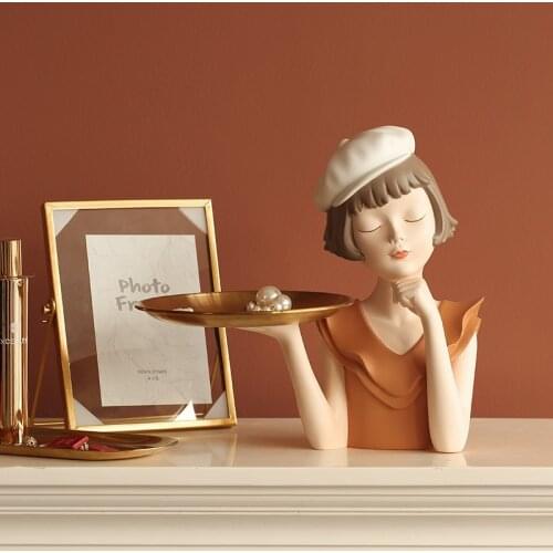 ARTLOVIN Modern Balloon Girl Sculptures Resin Figurines Bust Vase Gold Tray Storage For Cabinet Living Room Decor Birthday Gifts
