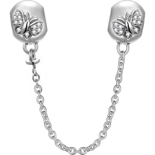 Butterfly Animal Safety Chain Bead 925 Silver Beads Fits Bangle Bracelets Womens Brand Aimili A019