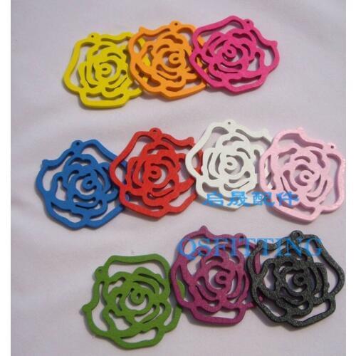 Free shipping!!!sell 4.5CM rose design wood,mix color,christmas decoration,decorative painting wood